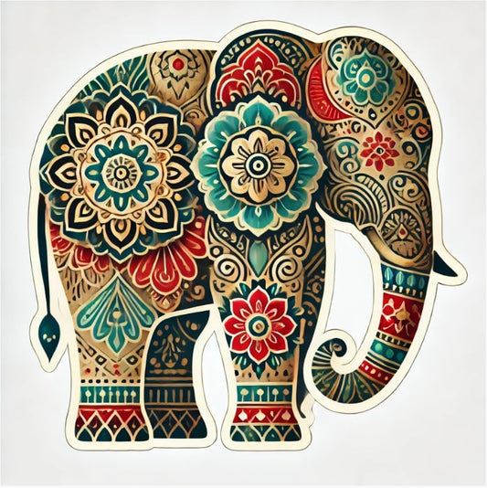 Vinyl sticker: Paisley Geometric Elephant Sticker for Laptop, Wall, Car Window, Bumper, Waterproof Truck Decal, Auto Water Bottle Decor
