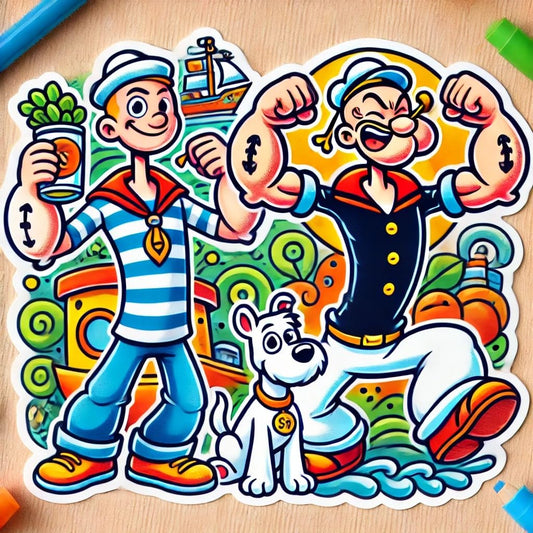 Vinyl sticker: Popeye and Tintin Adventure Laptop Wall Car Window Bumper Sticker Decal Waterproof Auto Water Bottle (4)