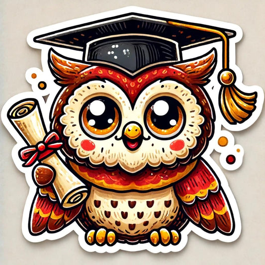 Vinyl sticker: Cute Owl with Graduation Cap Sticker Decal for Laptop, Wall, Car, Window, Bumper, Truck, Waterproof Auto, Water Bottle (6)