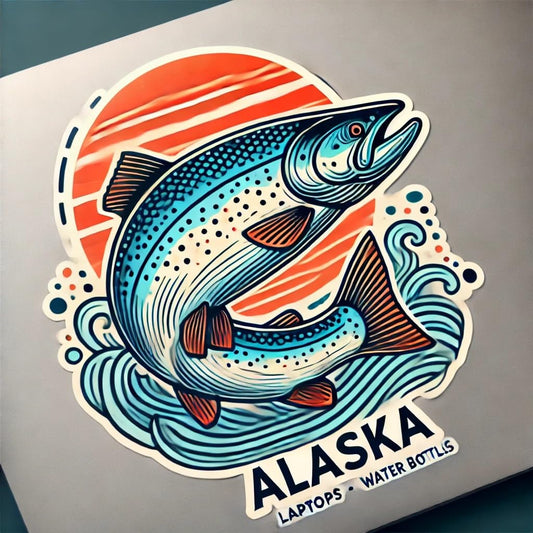 Vinyl sticker: Alaska Chinook Salmon Laptop Wall Car Window Bumper Sticker Decal Truck Waterproof Auto Water Bottle Minimalist Design
