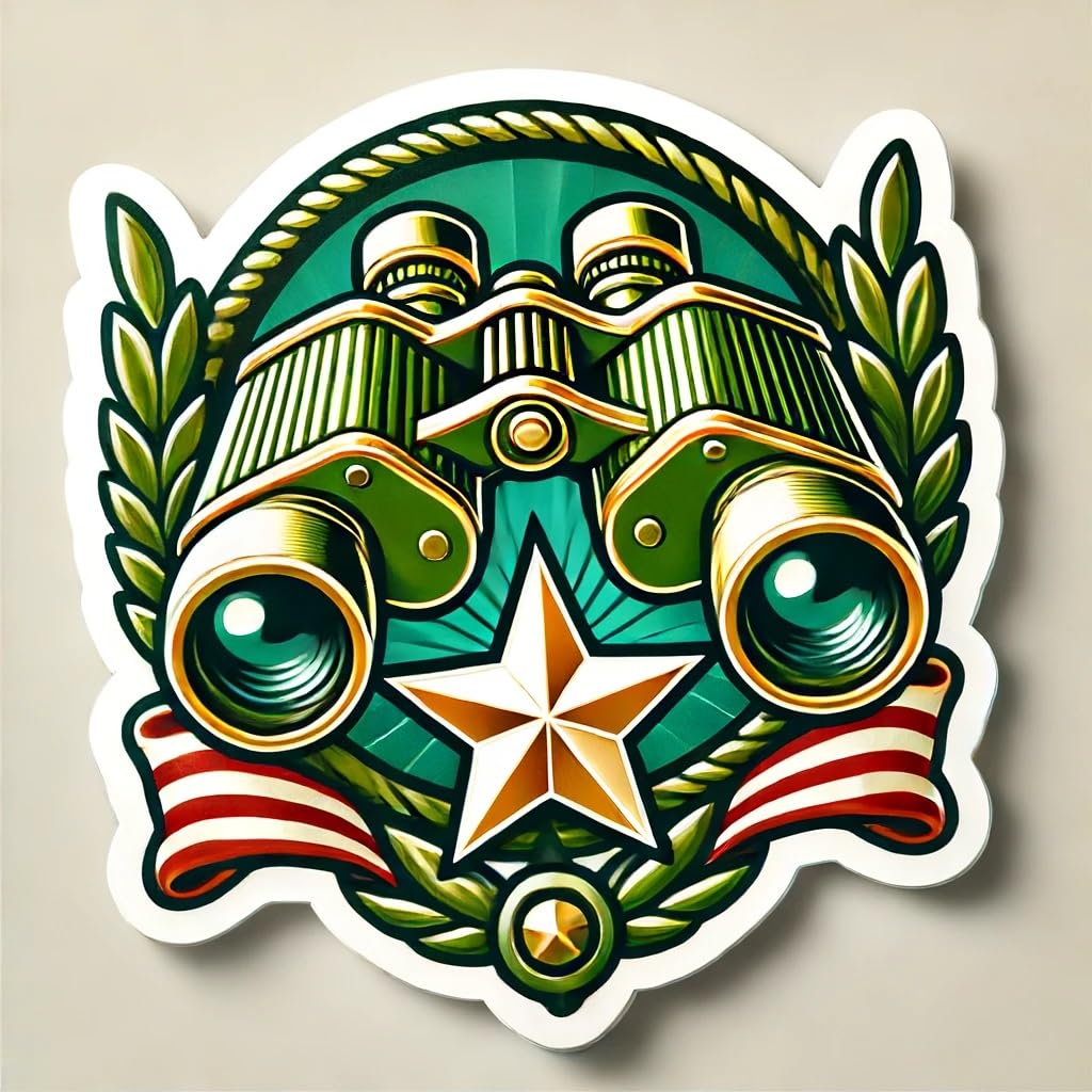 Vinyl sticker: Classic Reconnaissance Emblem Sticker - Vibrant Vinyl Decal for Laptop, Wall, Car, Window, Bumper, Truck, Water Bottle - Binoculars and Star Design (4)