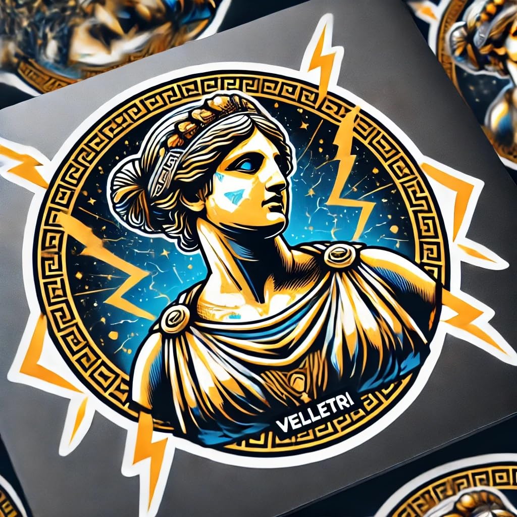 Vinyl sticker: Laptop Wall Car Window Bumper Sticker Decal - Athena Velletri Bust with Thunderbolts Waterproof Vinyl for Auto and Water Bottle (4)