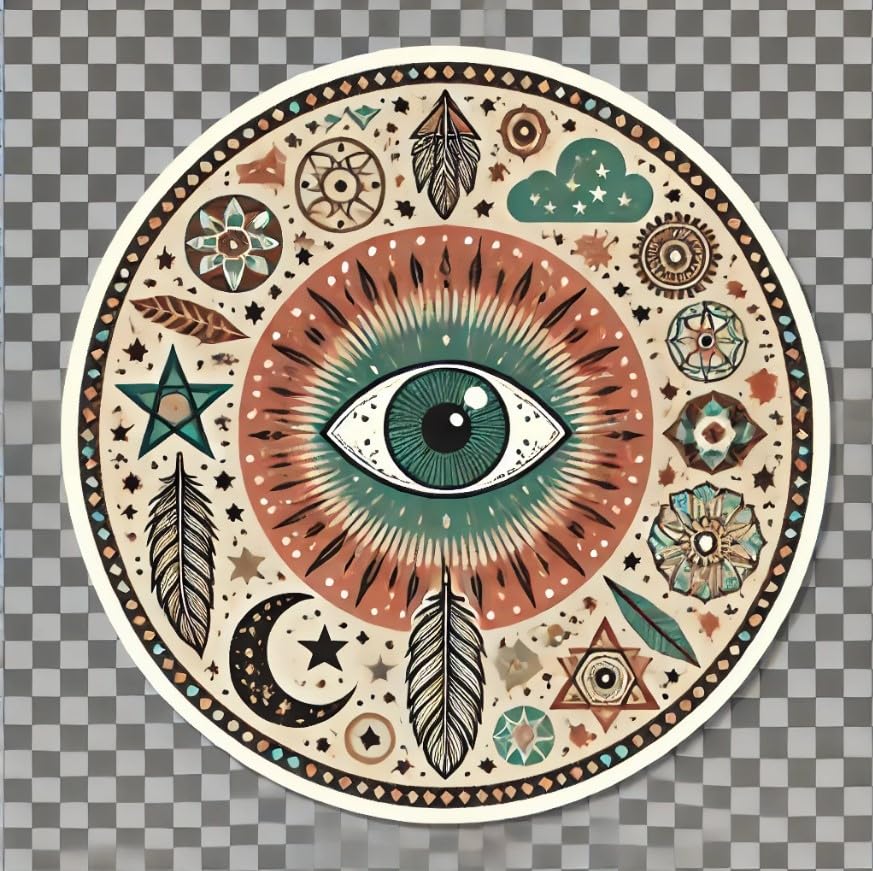 Vinyl sticker: Boho Eye Art Vinyl Sticker for Laptop, Wall, Car Window & Bumper – Mystical Eye with Celestial Boho Design, Waterproof for Water Bottles, Cars and Trucks (6)