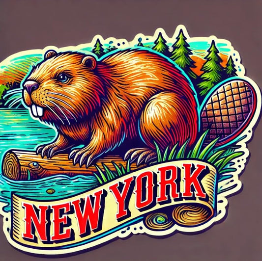 Vinyl sticker: North American Beaver New York Sticker Decal for Laptop, Wall, Car, Window, Bumper, Waterproof Vinyl Truck Auto Water Bottle