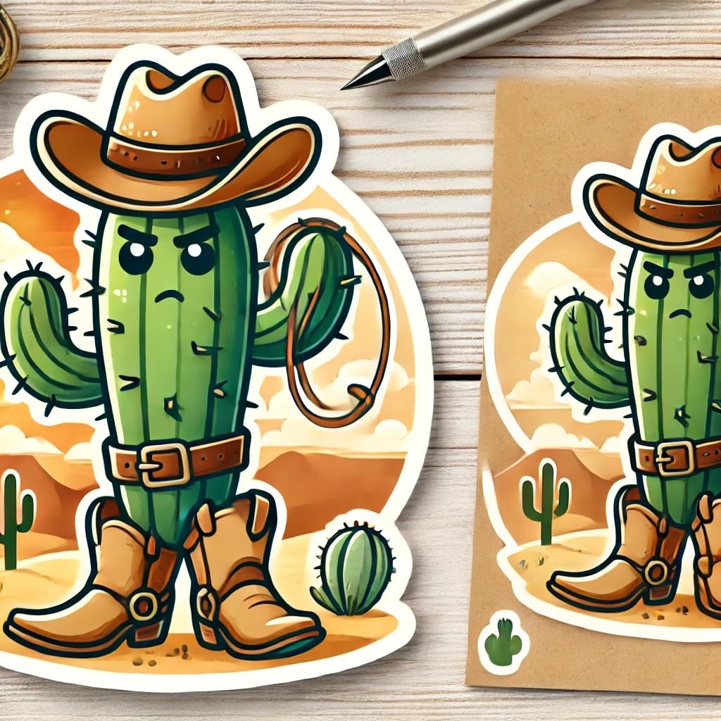 Vinyl sticker: Cowboy Cactus Sticker for Laptop, Wall, Car, Window, Bumper, Truck, Waterproof Vinyl Decal for Water Bottle (8)