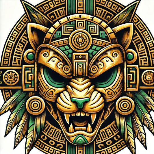Vinyl sticker: Aztec Jaguar Mask Warrior Vinyl Sticker for Laptop, Wall, Car, Window, Bumper, Waterproof Decal for Truck, Auto, Water Bottle. Variation 6 (6)