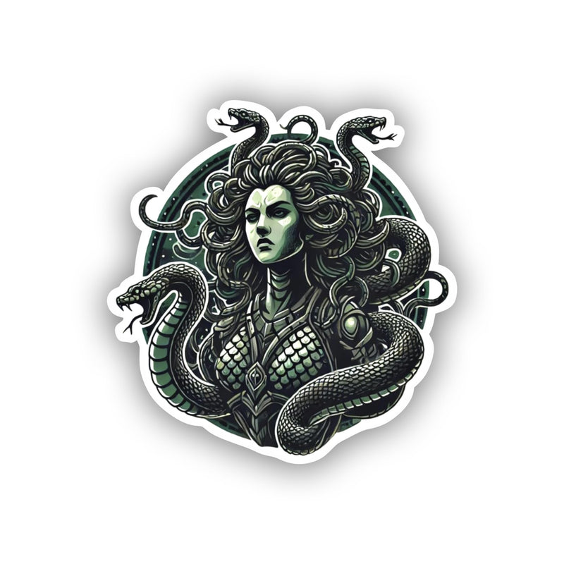 Serious Medusa Gorgon Full-Body Vinyl Sticker | Mythical Greek Warrior Decal for Car, Laptop, Window, Water Bottle (6)