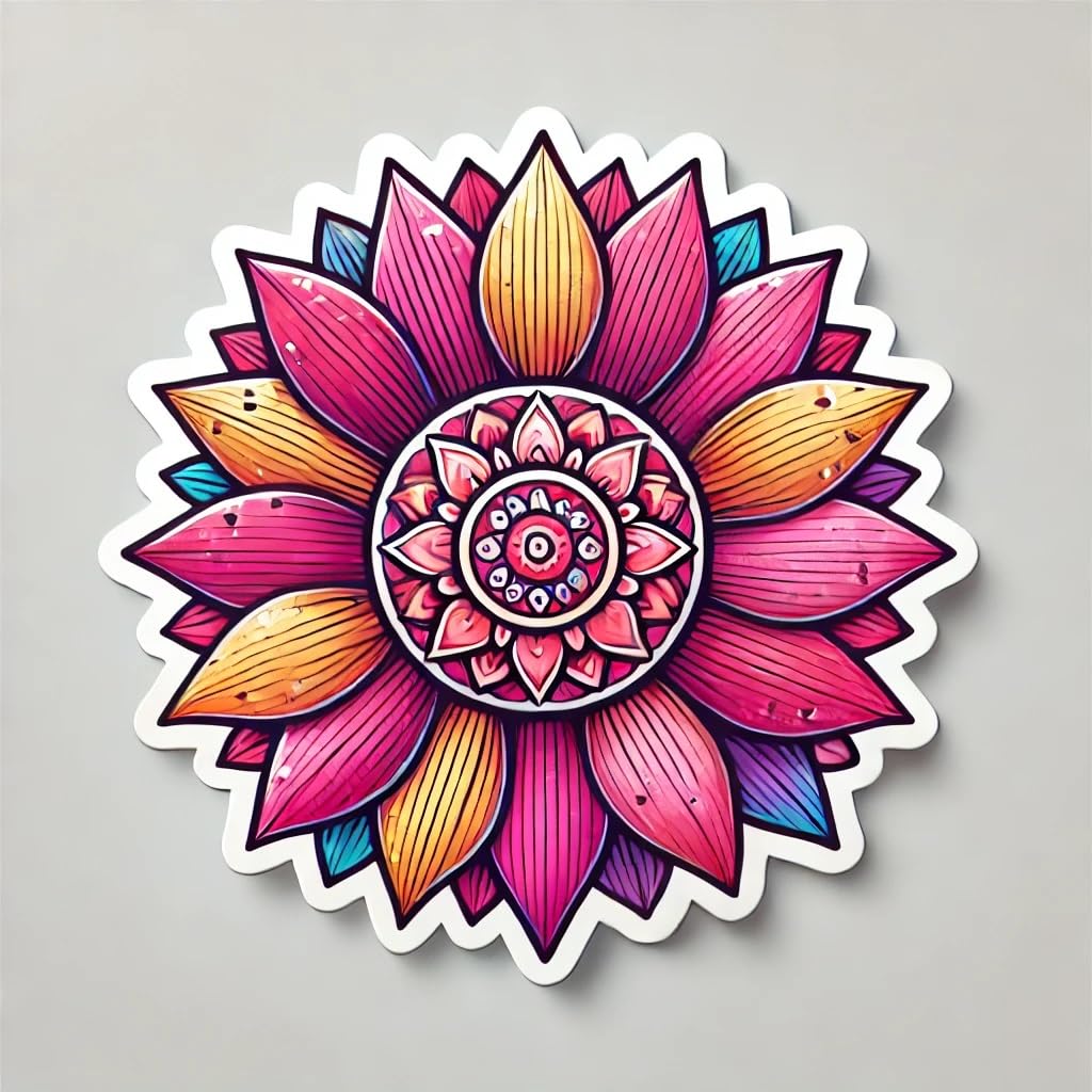Vinyl sticker: Pink Sunflower Sticker for Laptop, Wall, Car, Window, Bumper, Water Bottle - Artistic Decal with Mandala Center - Waterproof and Durable