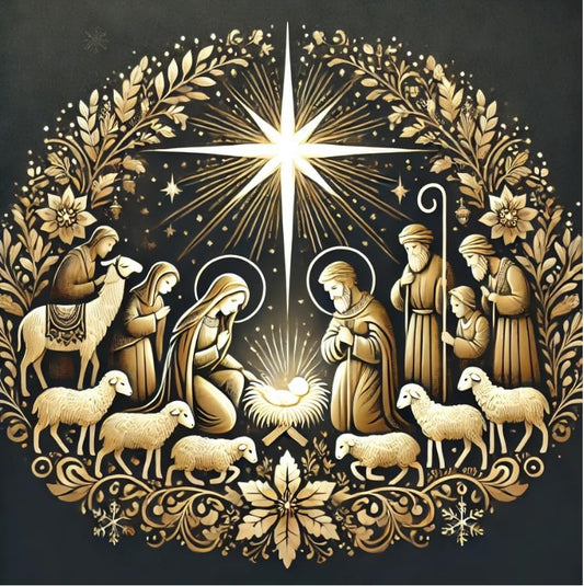 Vinyl sticker: Holy Family with Shepherds and Snowflake Accents, Laptop and Car Waterproof Decal