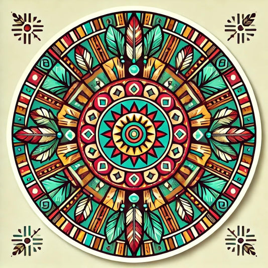 Vinyl sticker: Cultural Waterproof Vinyl Sticker Decal for Laptop, Wall, Car, Window, Bumper, and Water Bottle with Native American Sunburst Mandala (4)