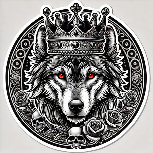 Vinyl sticker: Gothic American Wolf with Crown Sticker Decal for Laptop, Wall, Car, Window, Bumper, Waterproof Vinyl Auto Decor