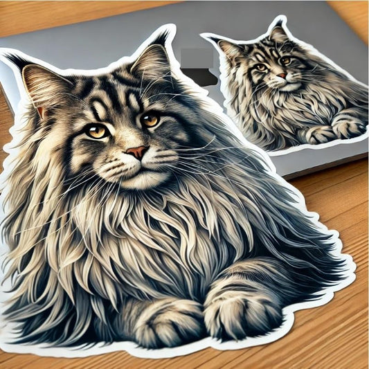 Vinyl sticker: Maine Coon Cat Sticker Vinyl Decal for Laptop, Wall, Car, Window, Bumper, Waterproof Truck, Auto, Water Bottle. Variation 8