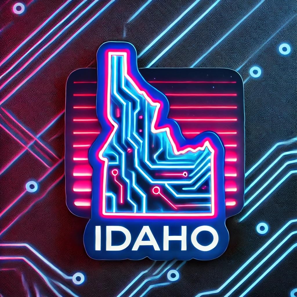Vinyl sticker: Idaho Neon Glow Sticker - Futuristic Electric Decal for Laptop, Wall, Car, Window, Bumper, Waterproof Auto, Water Bottle, Truck