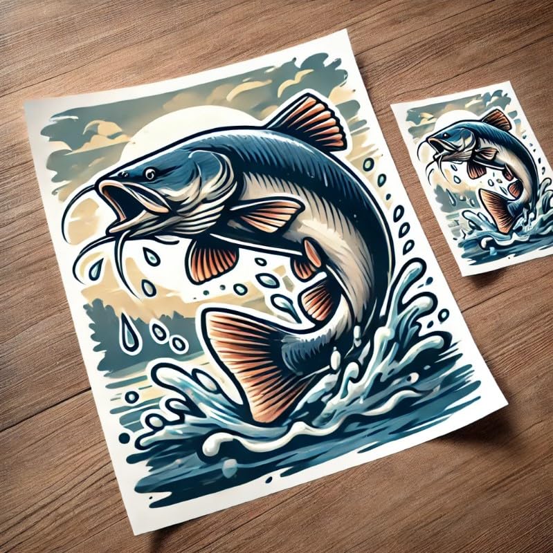 Vinyl sticker: Channel Catfish Jumping Vinyl Sticker for Laptop, Wall, Car, Window, Bumper, Truck, Waterproof Auto, Water Bottle