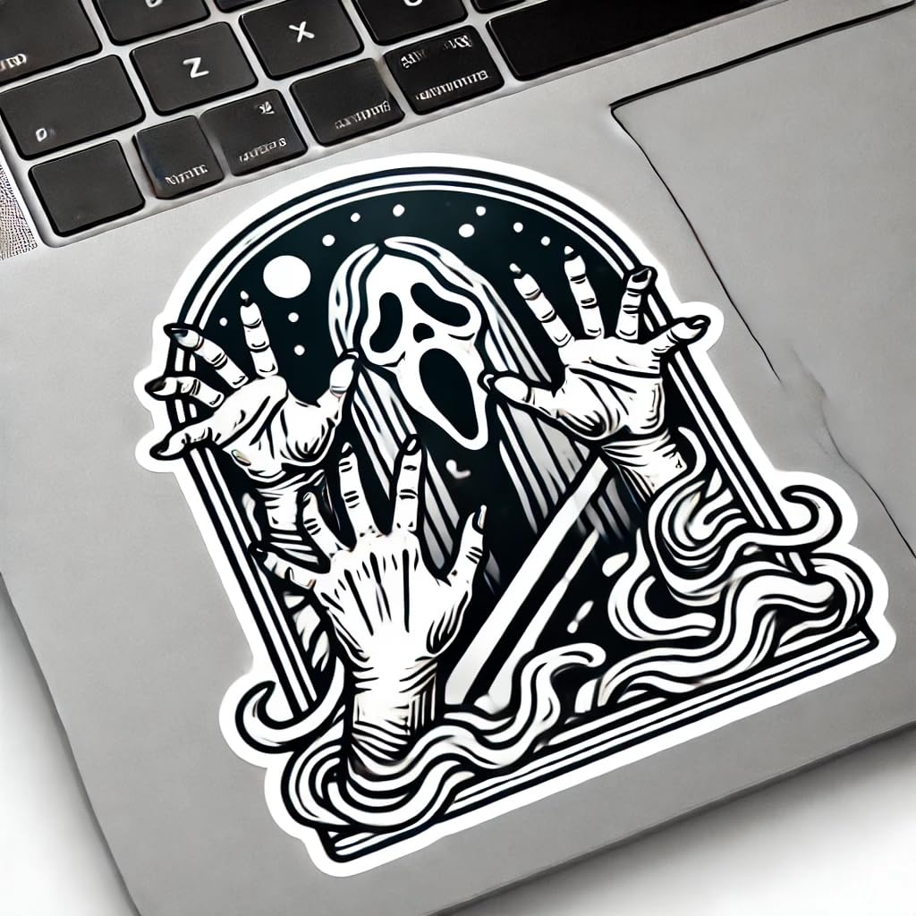 Vinyl sticker: Haunted Mirror with Ghostly Hands Sticker for Laptop, Wall, Car, Window, Bumper, and Water Bottle - Waterproof Vinyl Decal for Truck and Auto