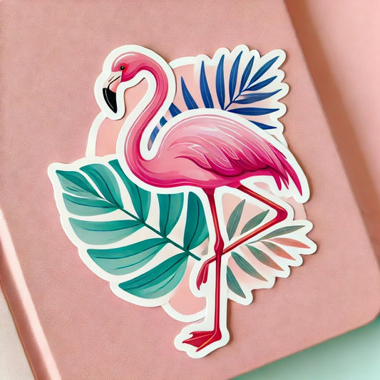 Vinyl sticker: Flamingo Decal Sticker for Laptop, Wall, Car, Window, Bumper, Truck, Waterproof Auto, and Water Bottle - Tropical Flamingo with Leaves Design (8)