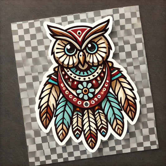 Vinyl sticker: Native American Owl Laptop, Wall, Car, Window, Bumper, Sticker, Decal - Waterproof, Auto, Water Bottle, Truck, Durable Vinyl, Cultural Heritage Design