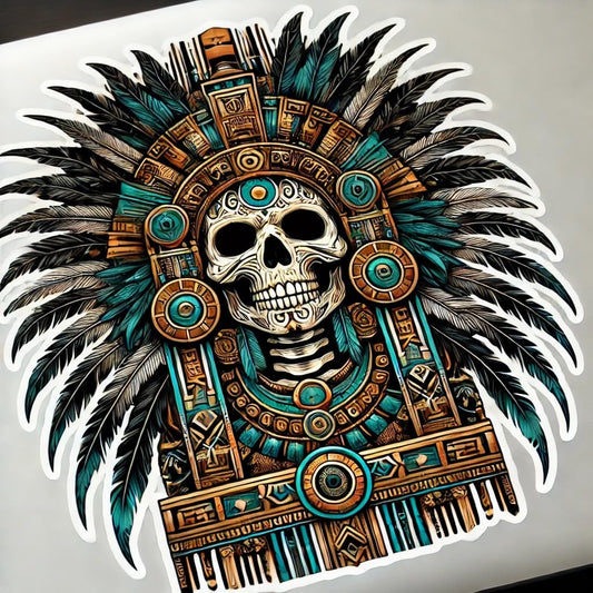 Vinyl sticker: Intense Aztec God Mictlantecuhtli Vinyl Sticker for Laptop Wall Car Window Bumper Truck Waterproof Auto Water Bottle