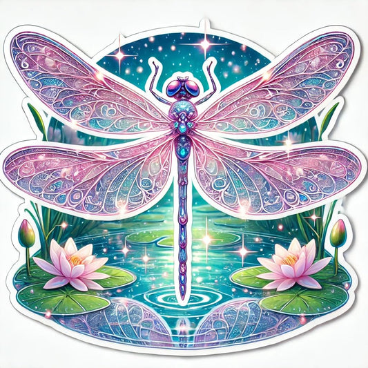 Vinyl sticker: Fantasy Dragonfly Laptop Wall Car Window Bumper Sticker – Pastel Wings Over Enchanted Pond Decal for Truck, Auto, Water Bottle, Waterproof (4)
