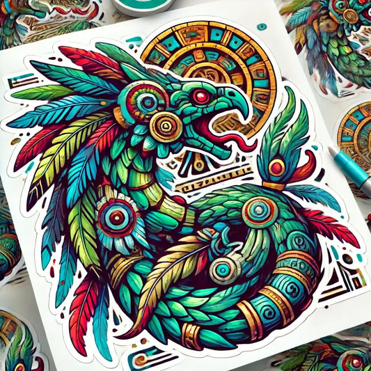 Vinyl sticker: Aztec Quetzalcoatl Feathered Serpent God Sticker - Vibrant Design with Colorful Feathers for Laptop, Wall, Car, Window, Bumper, Waterproof Decal for Truck, Auto, Water Bottle (4)