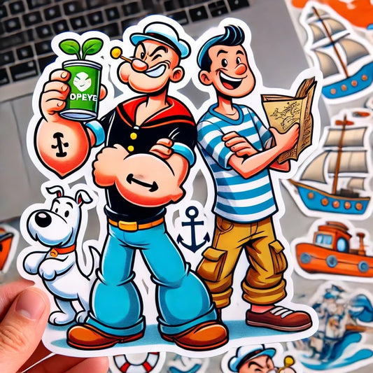 Vinyl sticker: Popeye and Tintin Heroic Pose Laptop Wall Car Window Bumper Sticker Decal Waterproof Auto Water Bottle