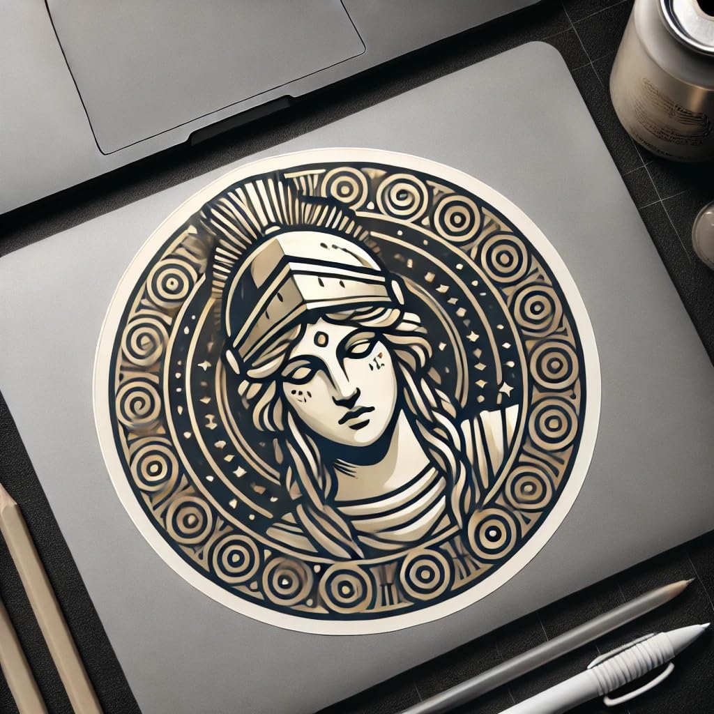 Vinyl sticker: Laptop Wall Car Window Bumper Sticker Decal - Athena Velletri Bust with Olive Branches and Key Border Waterproof Vinyl for Auto and Water Bottle (6)