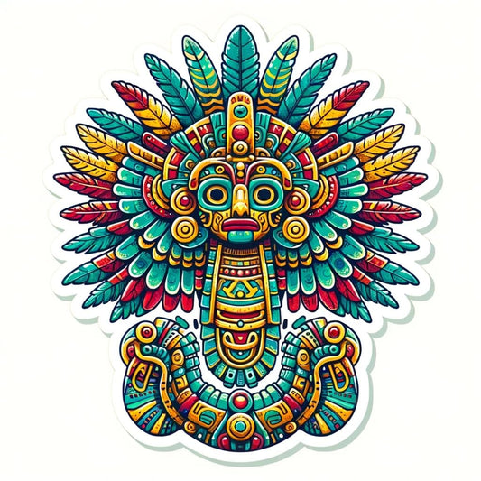 Vinyl sticker: Aztec God Quetzalcoatl Sticker - Colorful Feathered Serpent Decal for Laptop, Wall, Car, Window, Bumper, Water Bottle, and More - Vibrant Vinyl Art for Auto and Truck Decoration