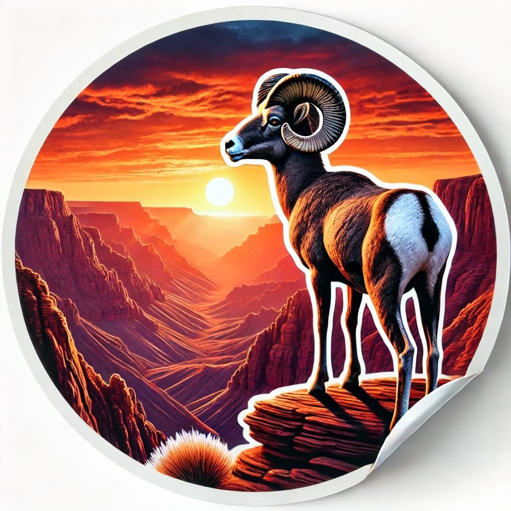 Vinyl sticker: Nevada Desert Bighorn Sheep Dusk Canyon Sticker – Laptop, Wall, Car, Window, Bumper, Decal, Truck, Waterproof, Auto, Water Bottle