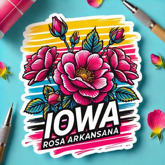 Vinyl sticker: Iowa Rosa Arkansana Bold Colorful Laptop Wall Car Window Bumper Sticker Decal Truck Waterproof Auto Water Bottle