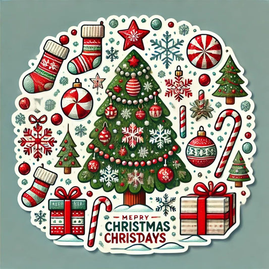 Vinyl sticker: Waterproof Vinyl Sticker Decal for Laptop, Wall, Car, Window, Bumper, and Water Bottle Featuring Christmas Tree and Snowflakes