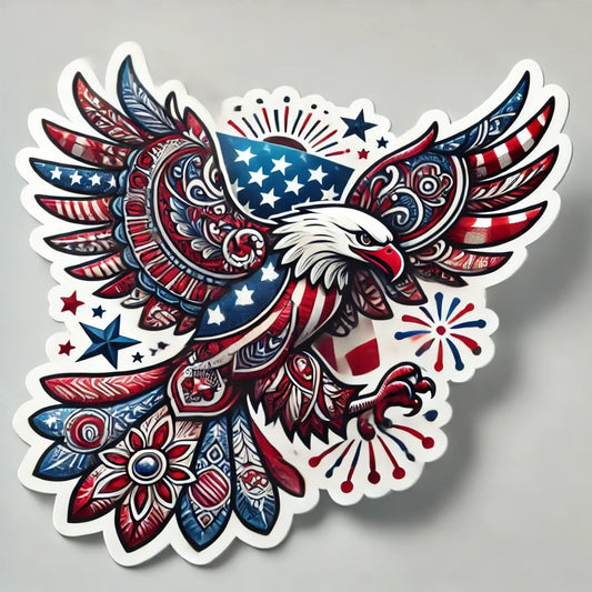 Vinyl sticker: 4th of July Eagle Sticker for Laptop, Wall, Car, Window, Bumper, Water Bottle - Patriotic Decal with Mandala Center - Waterproof and Durable