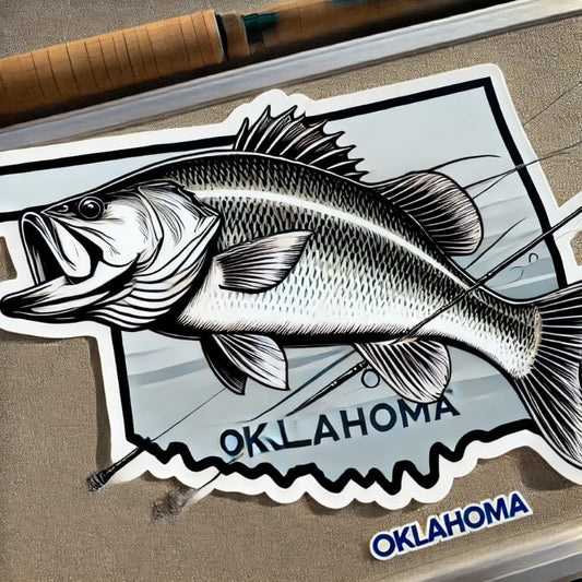 Vinyl sticker: White Bass Oklahoma Fishing Decal – Waterproof Vinyl Sticker for Laptop, Wall, Car, Window, Bumper, Truck, Water Bottle, Auto Accessories. Variation 10