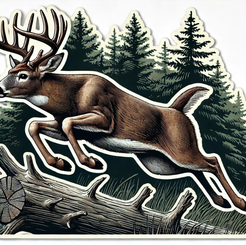Vinyl sticker: Leaping White-Tailed Deer – Sticker Decal for Laptop, Wall, Car, Window, Bumper, Truck, Waterproof, Auto, Water Bottle.