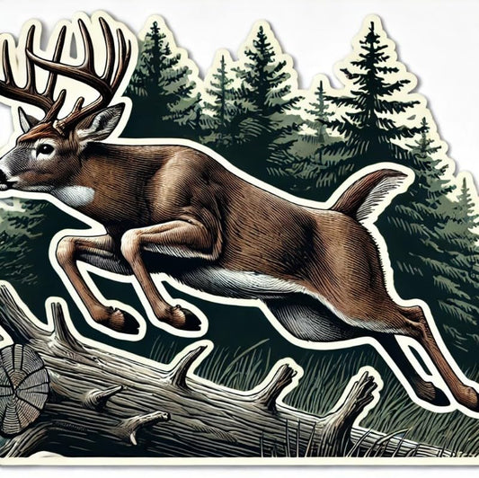 Vinyl sticker: Leaping White-Tailed Deer – Sticker Decal for Laptop, Wall, Car, Window, Bumper, Truck, Waterproof, Auto, Water Bottle.