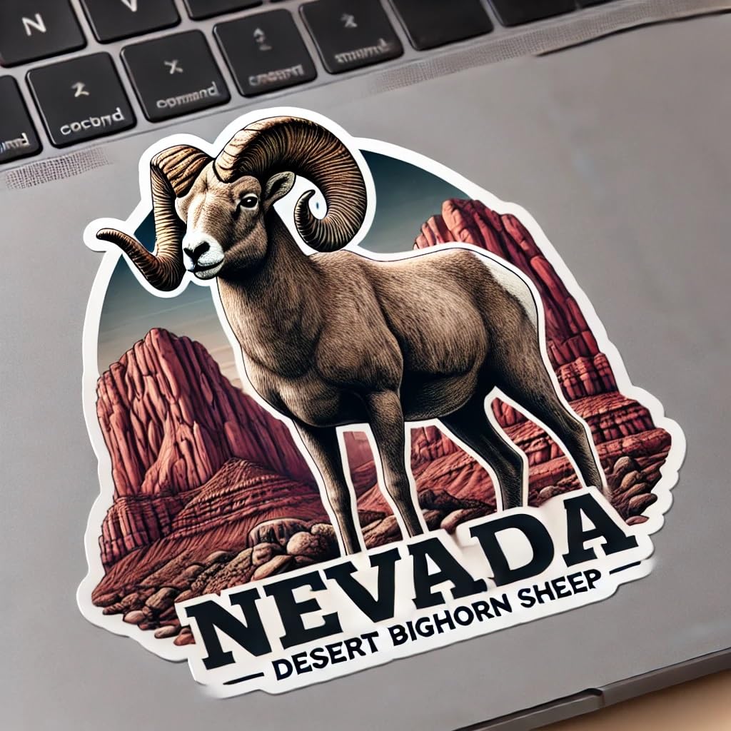 Vinyl sticker: Nevada Desert Bighorn Sheep Vinyl Decal – Wall, Laptop, Car, Window, Bumper, Sticker, Truck, Waterproof, Auto, Water Bottle