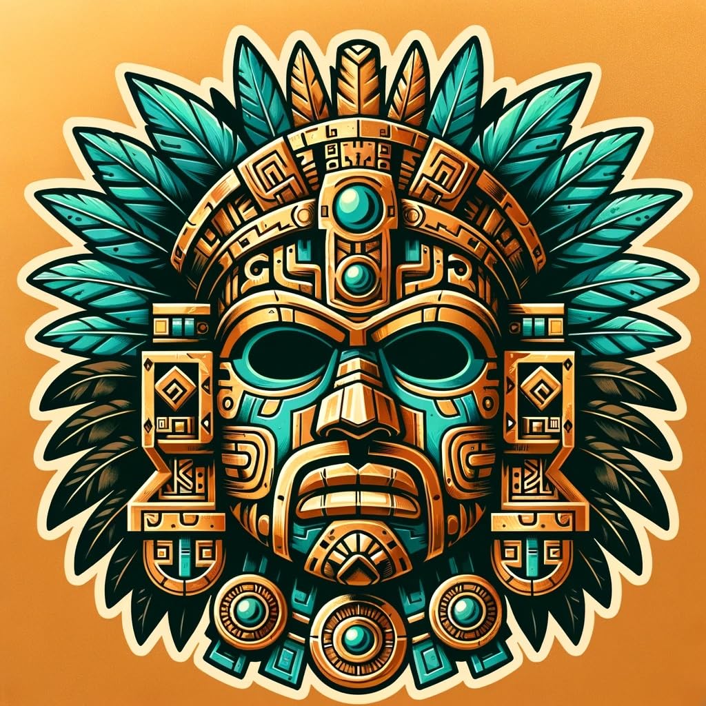 Vinyl sticker: Majestic Aztec Warrior Mask Vinyl Sticker for Laptop Wall Car Window Bumper Truck Waterproof Auto Water Bottle (6)