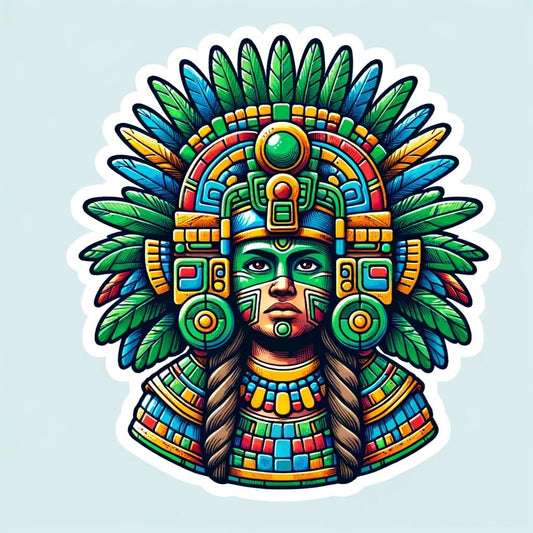 Vinyl sticker: Aztec Goddess Chalchiuhtlicue Sticker - Vibrant Human Form Water Goddess Decal for Laptop, Wall, Car, Window, Bumper, Water Bottle, and More