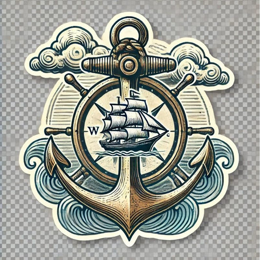 Vinyl sticker: Vintage Anchor and Compass Sticker for Laptop, Wall, Car, Window, Bumper, Waterproof Decal for Truck, Auto, Water Bottle. Variation 10 (6)