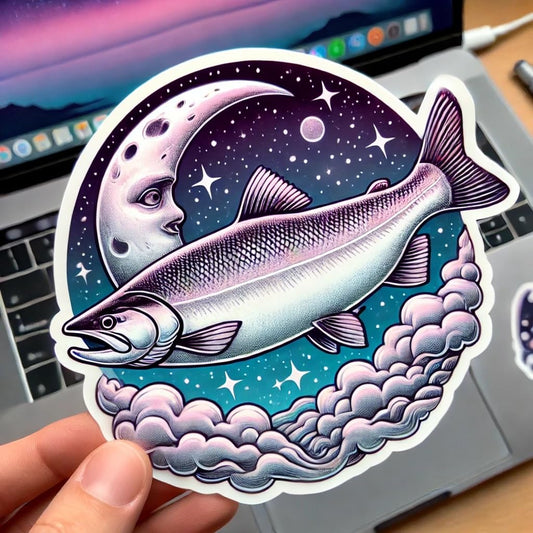 Vinyl sticker: Alaska Chinook Salmon Laptop Wall Car Window Bumper Sticker Decal Truck Waterproof Auto Water Bottle Dreamy Moon Design