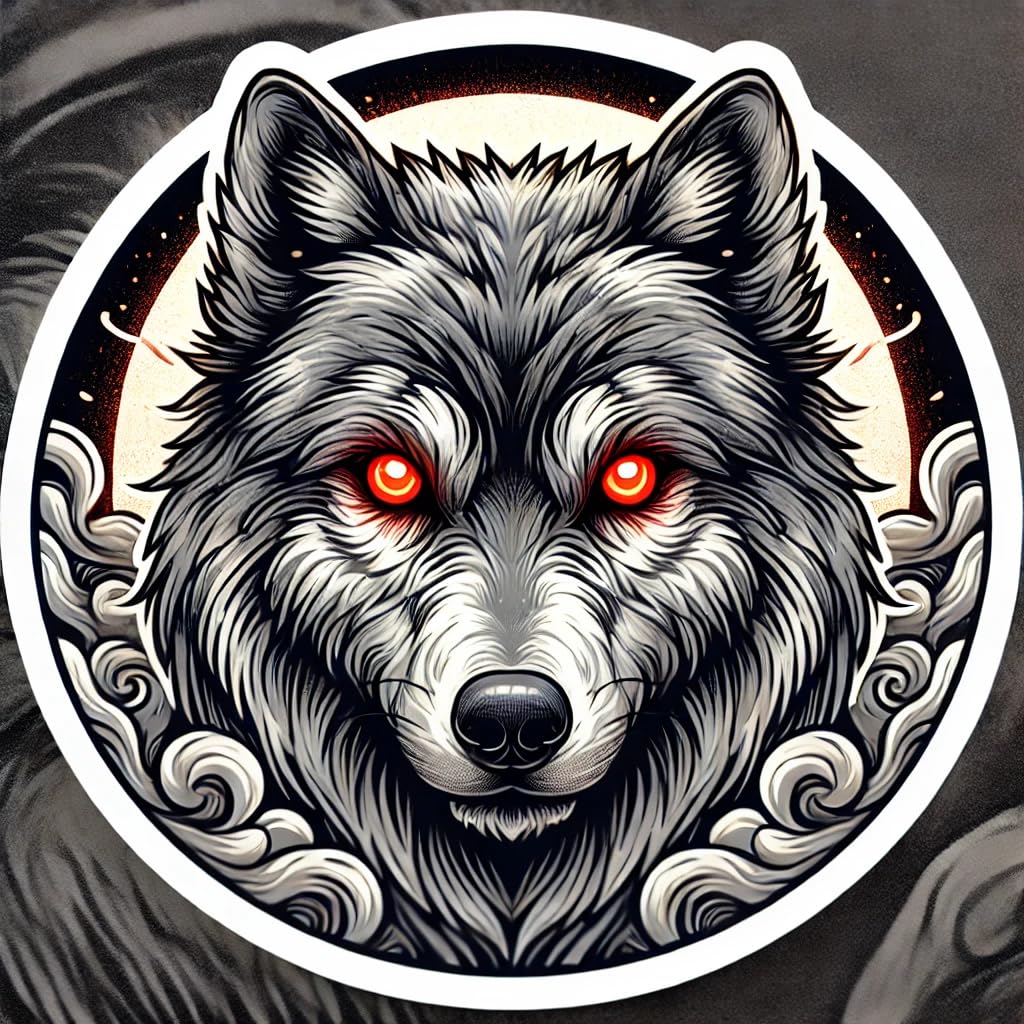 Vinyl sticker: American Wolf with Fiery Eyes Decal for Laptop, Wall, Car, Window, Bumper Sticker, Waterproof Vinyl Auto Decor (4)