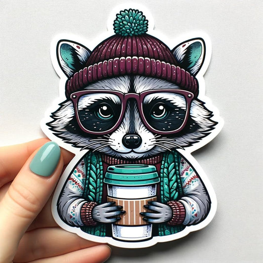 Vinyl sticker: Hipster Raccoon Sticker Decal - Trendy Design for Laptop, Wall, Car, Window, Bumper, Truck, Waterproof, Auto, Water Bottle