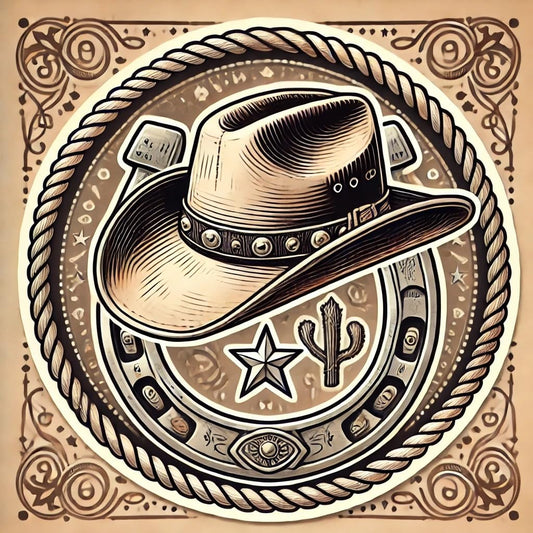 Vinyl sticker: Western Cowboy Hat and Horseshoe Vinyl Sticker for Laptop, Wall, Car, Window, Bumper, Truck, Waterproof Decal for Water Bottle
