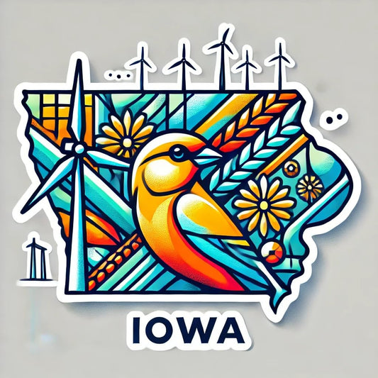 Vinyl sticker: Iowa State Decal - Modern Geometric Cornfields, Wind Turbines & Eastern Goldfinch Sticker for Laptop, Car, Window, Bumper, Water Bottle, Truck, Waterproof Vinyl, Auto (4)