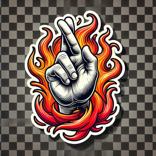 Vinyl sticker: Crossed Fingers with Flames Vinyl Sticker for Laptop, Wall, Car, Window, Bumper, Truck, Waterproof Auto, and Water Bottle Decoration.