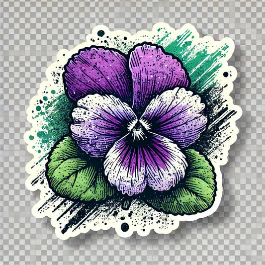 Vinyl sticker: Laptop Wall Car Window Bumper Sticker Decal Truck Waterproof Auto Water Bottle – Grunge Violet Illinois State Flower with Distressed Ink Texture and Rough Edges in Purple Green Palette