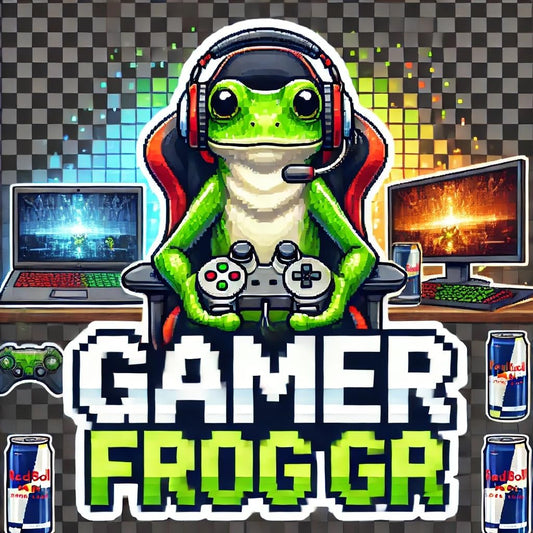 Vinyl sticker: Waterproof Laptop Car Window Wall Bumper Sticker Decal Auto Truck Water Bottle – Gamer Frog GA American Green Tree Frog with Headset Controller and Screens