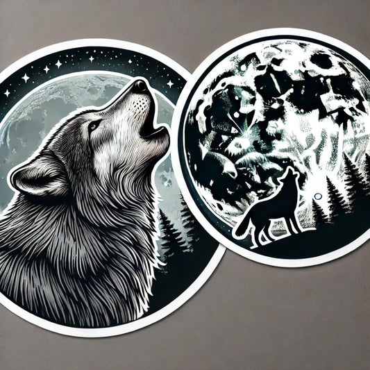 Vinyl sticker: American Wolf Howling at Moon Sticker for Laptop, Wall, Car, Window, Bumper Decal, Waterproof Auto Vinyl, Water Bottle Decor