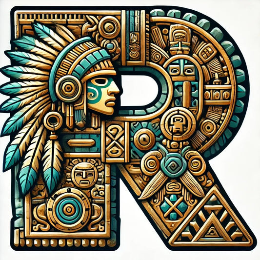 Vinyl sticker: Aztec Letterings: Knights and Warriors Letter R Vinyl Sticker for Laptop Wall Car Window Bumper Truck Waterproof Auto Water Bottle (6)