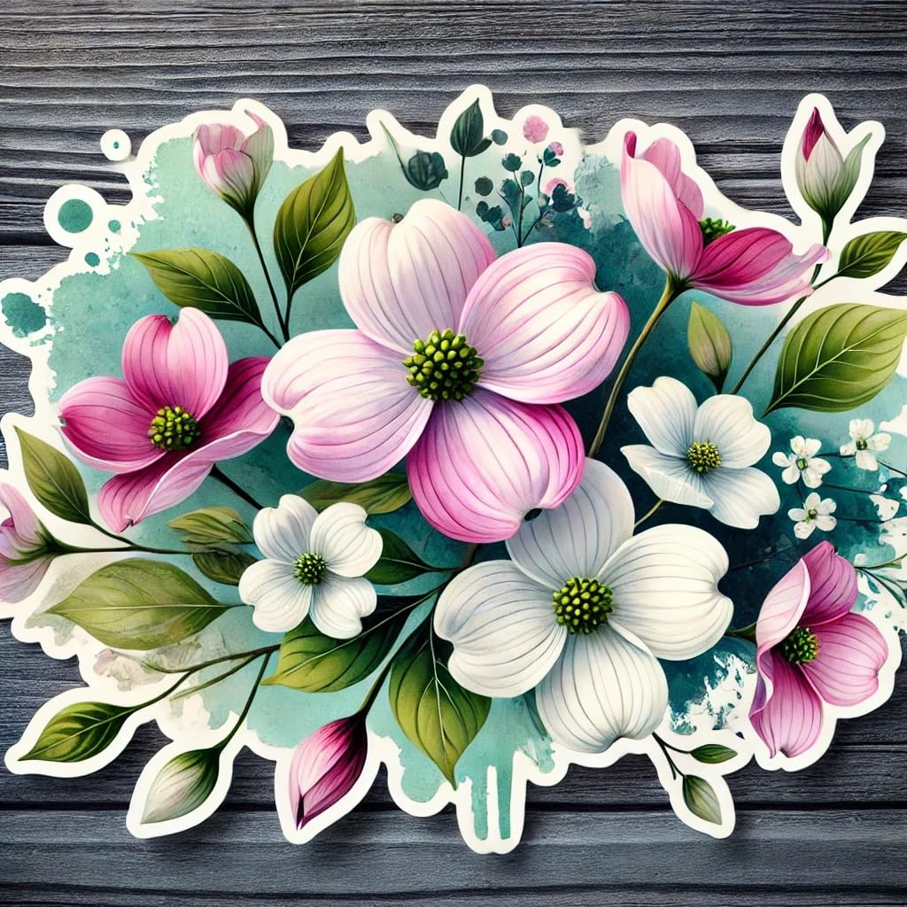 Vinyl sticker: Dogwood Blossom Waterproof Decal – Laptop, Wall, Car, Window, Bumper, Sticker, Truck, Auto, Water Bottle (4)