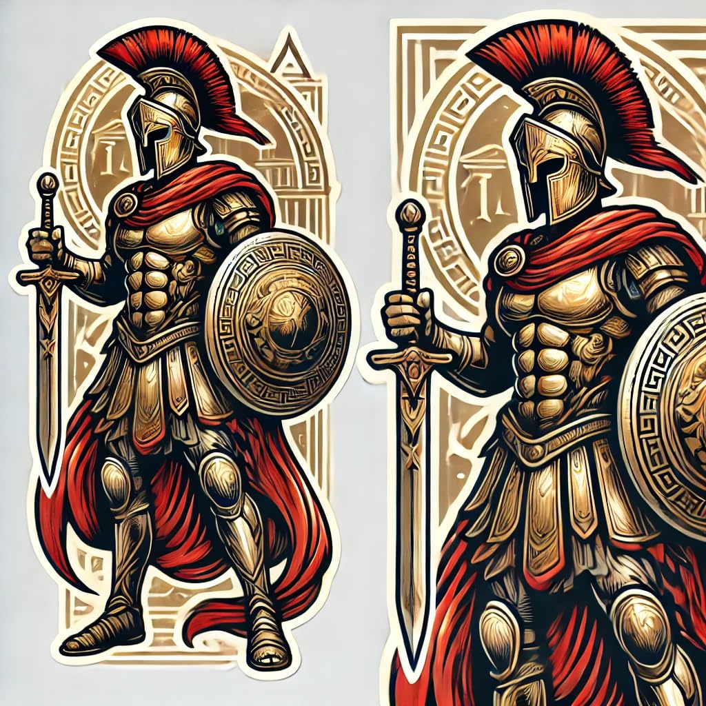 Vinyl sticker: Greek God Spartan Trojan Vinyl Sticker Decal - Commanding Warrior Shield Pose Design for Laptop, Wall, Car, Window, Bumper, Truck - Waterproof, Durable Auto, and Water Bottle Decal